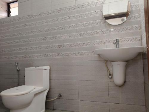 a bathroom with a toilet and a sink at R K Guest House Arpora in Mapusa