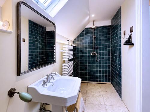 a bathroom with a sink and a shower at Appartement cosy au calme avec sauna in Kauffenheim