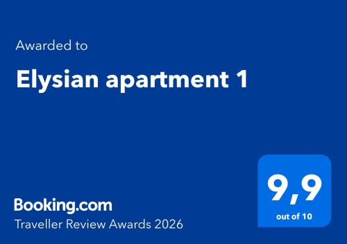 a blue screen with the text awarded to egyptian apartment at Elysian apartment 1 in Trenčín