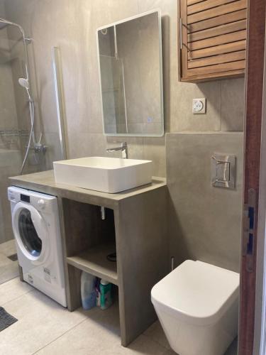 a bathroom with a sink and a washing machine at Dolce e Lumiu in Lumio