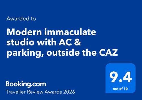 a screenshot of the modem immediate studio with ac parking outside the caz at Modern immaculate studio with AC & parking, outside the CAZ in Bristol