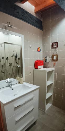 a bathroom with a sink and a mirror at Casa el Envero in Saro