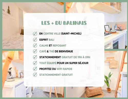 a collage of photos of a room with a desk at Le Balinais - Esprit Bali, Centre-ville & Unique in Saint-Brieuc