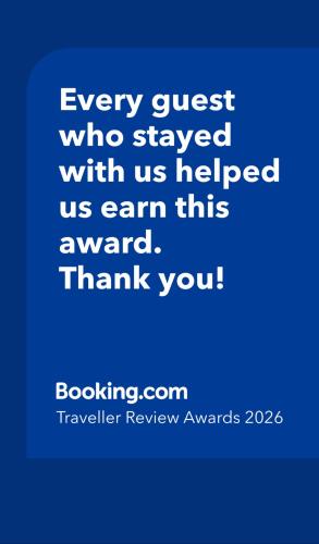 a blue background with the words every guest who stayed with us helped us earn this at Clouds Chalet in Taif
