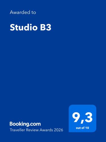 a screenshot of a cell phone with the text awarded to studio traveller review at Studio B3 in Mytilene