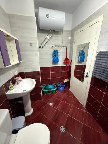 a bathroom with a toilet and a sink at Ferit's Property Near Astir in Tirana