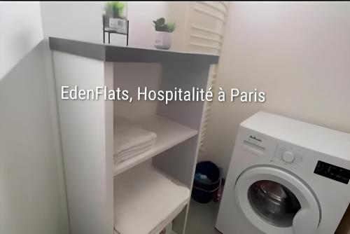 a white refrigerator next to a washing machine at Citronnelle, 2 Chambres, 3 min Métro 8 in Maisons-Alfort