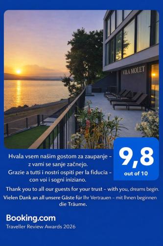 a flyer for a villa with the sun setting at VILA MOLET KOPER in Koper