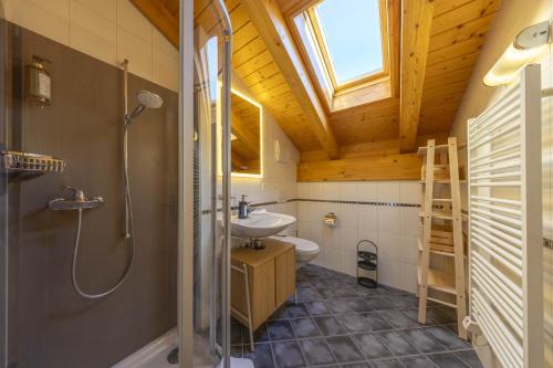 a bathroom with a shower and a sink at Chalet Nid Blanc in Nendaz