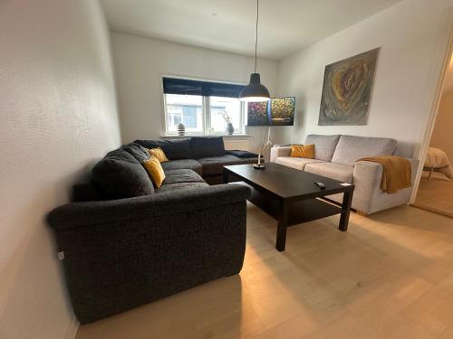 a living room with a couch and a coffee table at Apartment in the center of Herning in Herning