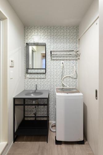 a bathroom with a sink and a mirror at Hotel Kototoi East in Tokyo