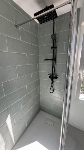 a shower in a bathroom with a shower at Maisonnette avec terrasse in Montauban