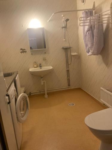 a small bathroom with a sink and a toilet at Hus i Los in Los