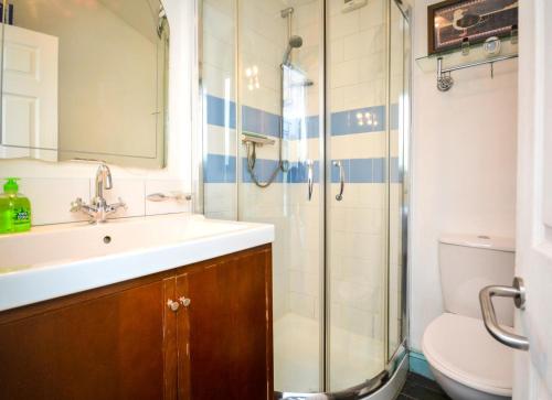 a bathroom with a sink and a shower and a toilet at 1 Bed in Wadebridge oc-p00223 in Little Petherick