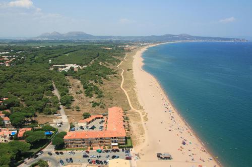 an aerial view of a beach and the ocean at Apartaments Les Dunes in Pals