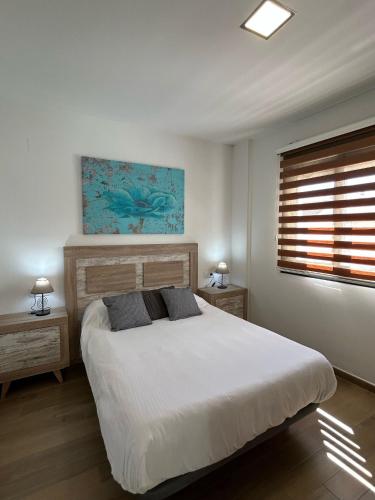 a bedroom with a large bed and a window at Edificio Type I in Puente Genil