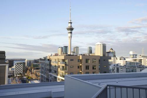 a view of the city from the roof of a building at Central Abode with Free Parking - Skyline views in Auckland
