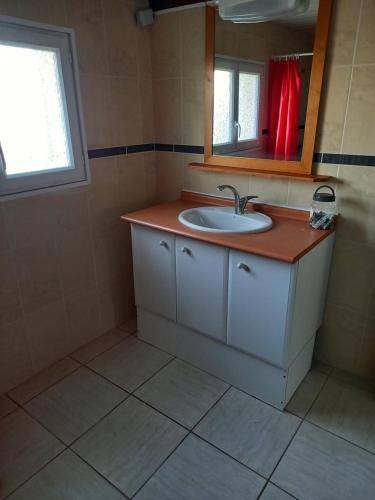 a bathroom with a sink and a mirror at Gites panoramique in Sainte-Livrade-sur-Lot