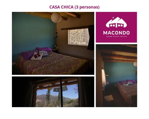 a collage of three pictures of a room with a bed at Macondo - Casas entre cerros in Tilcara