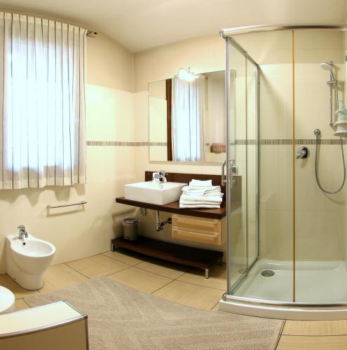 a bathroom with a shower and a sink at Oasi Brembate Bed and Breakfast in Brembate