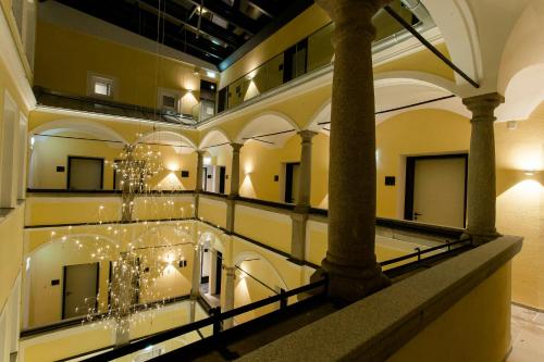 a view of a building with christmas lights in therium at Motel One Linz-Hauptplatz in Linz