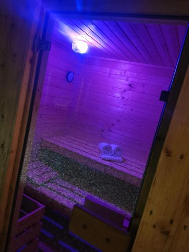 a purple room with a tub with purple lights at Casa33 in Dobrovnik
