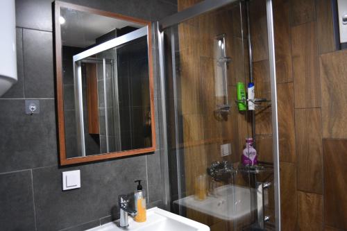 a bathroom with a sink and a mirror at NovAS Apartment in Mavrovo