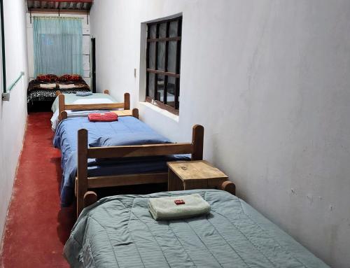 a group of four beds in a room at Hostal Mama Julia - Sede Urbana - Casa Coibrí in Sibundoy