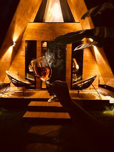 Et opholdsområde på A-Frame tiny house