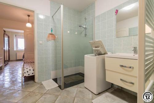a bathroom with a shower and a sink at Perets petit in Montégut-Lauragais