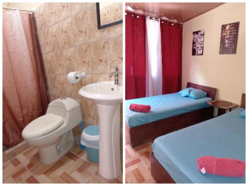 two pictures of a bathroom with a toilet and a sink at Nambí Rooms alojamiento no tradicional in Nambí