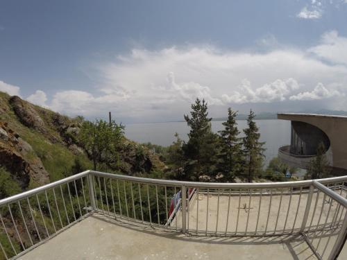 a balcony with a view of a mountain at Sevan Writers House in Sevan