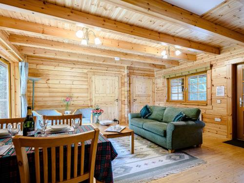 a living room with a green couch and a table at Larch - Uk31134 in Killin