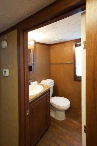 a bathroom with a toilet and a sink at Arrowhead Camping Resort Cottage 11 in Douglas Center