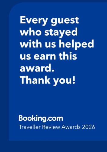 a blue background with the words every guest who stayed with us helped us earn this at Casa MoniK in Brindisi