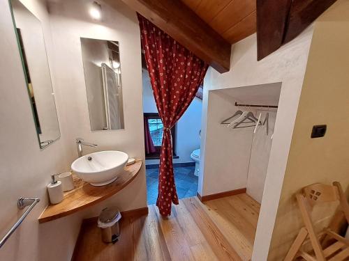 a bathroom with a sink and a toilet in a room at Maison Leveque in Brusson