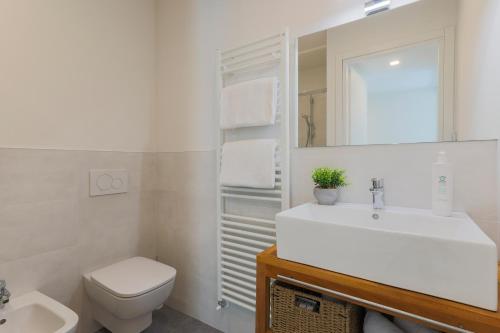 a bathroom with a sink and a toilet and a mirror at Villa Eugenia - Suite Iris in Carate Urio