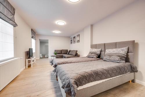 a bedroom with two beds and a couch at Central Platinum Apartments 19 in Rybnik