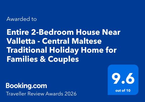 a flyer for a holiday home in a blue at Very Central 2-Bedroom House Near Valletta - Yellow - Perfect for Discovering Malta - Bus Stops Outside & Adjoining Cafeteria in Msida