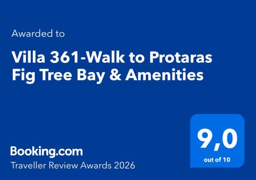 a blue sign with the words walk to protect a fig tree bay and amir at Villa 361-Walk to Protaras Fig Tree Bay & Amenities in Protaras