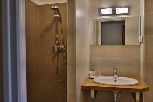 a bathroom with a sink and a shower at Hôtel restaurant Le Belvedere De Coti in Coti-Chiavari