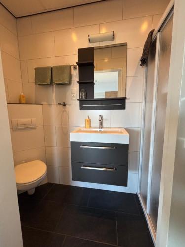 a bathroom with a sink and a toilet at Bed&Breakfast aan Strand in Katwijk aan Zee