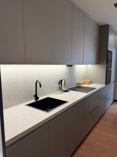 a kitchen with a sink and a counter top at Skyline Exclusive 2 in Peje