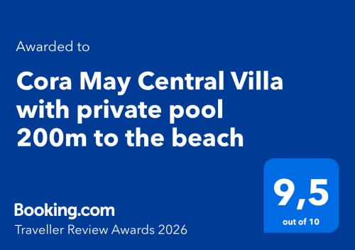 Cora May Central Villa with private pool 200m to the beach