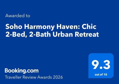 a screenshot of a cell phone with the words solo humanity heaven chi bed at Soho Harmony Haven: Chic 2-Bed, 2-Bath Urban Retreat in London