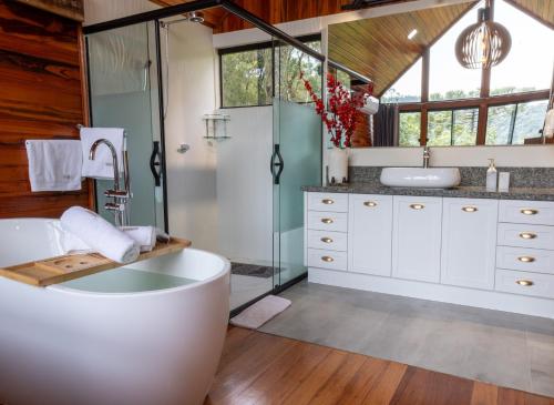 a bathroom with a tub and a shower at Recanto do Bici in Urubici