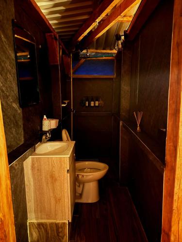 a small bathroom with a toilet and a sink at Finca Milele in Macanal