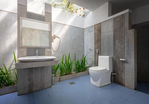 a bathroom with a sink and a toilet and plants at Harmony Hills Boutique Villa in Ella