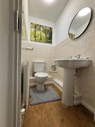 a bathroom with a sink and a toilet and a mirror at Haven at Chafford Hundred in West Thurrock