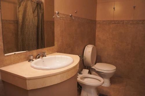 a bathroom with a sink and a toilet at Hotel Haití in San Miguel de Tucumán
